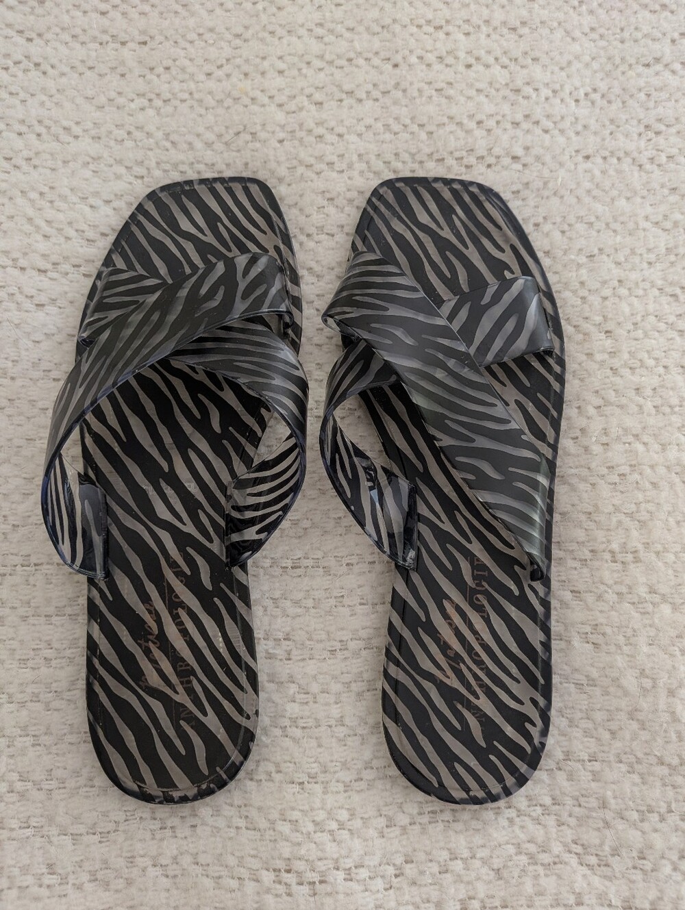 Anthropologie Matisse Black and Gray Zebra-Print Slide Sandals